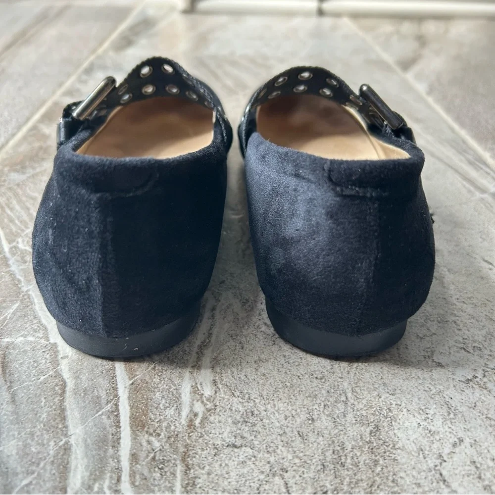 Blublonc Black Velvet Mary Jane Flats, Oversized Strap Detail Size 37 EU/ 6 US